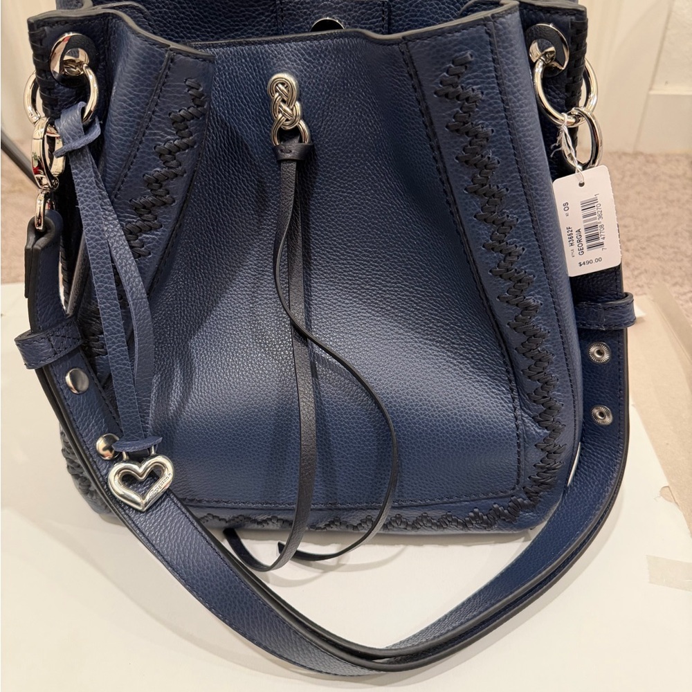 Brighton Navy Blue Leather Women's Tote Interlok